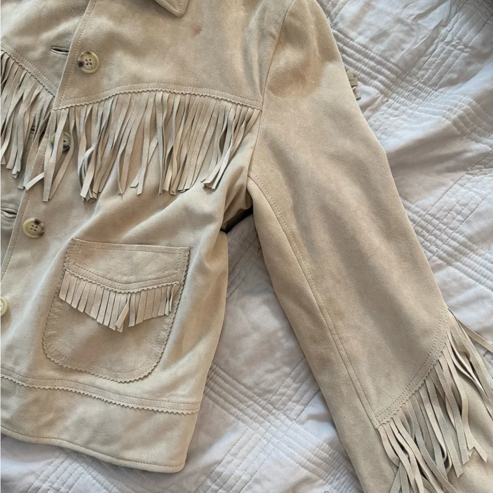 Ralph Lauren Camel Suede Leather Jacket Western Style Boho Fringe - Picture 10 of 17